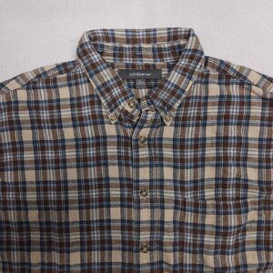 Croft & Barrow Tartan Casual Flannel Button Up Shirt Mens Size L Brown Beige